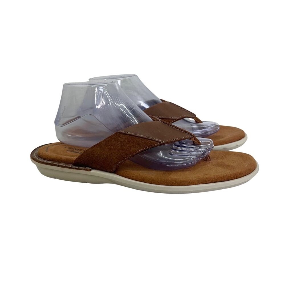 Clarks Ellison Easy Brown Leather Flip Flops Thong Sandals Shoes Mens size 9 M